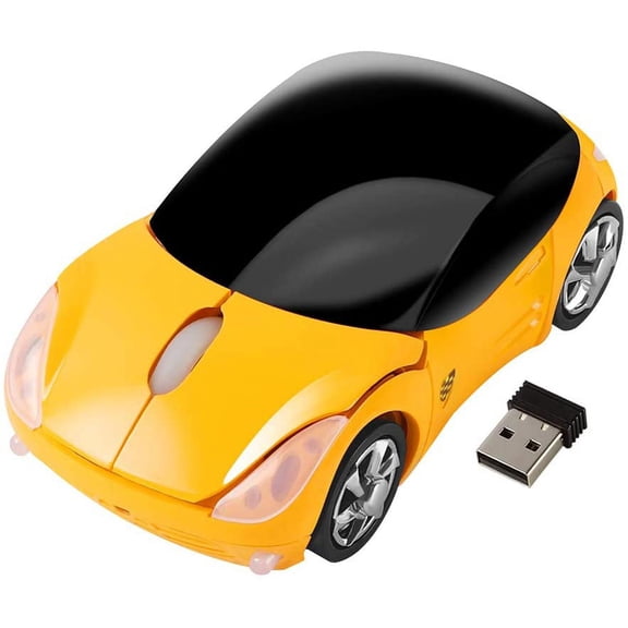 TYFRW-Usbkingdom 2.4GHz Wireless Mouse Cool 3D Sport Car Shape Ergonomic Optical Mice with USB Receiver for PC Laptop Computer Women Small Hands(Yellow)