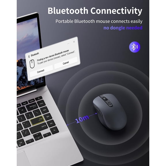 TYFRW-WL300 Bluetooth Mouse Silent Wireless Mice, Quiet Click, Cordless Computer Mouse with 6 Buttons, Sculpted Grip, Adjustable DPI for Laptop, PC, Mac, 18-Month Battery Life for Work or Travel ( Gr