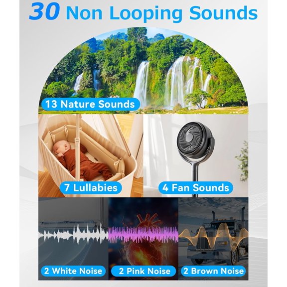 TYFRW-White Noise Sound Machine with Clock: Alarm Clocks, 30 Soothing Sounds, 10 Soft Wake-Up Sounds, 32 Adjustable Volume & Timer, Memory Function - Ideal for Bedrooms Use (Blue)