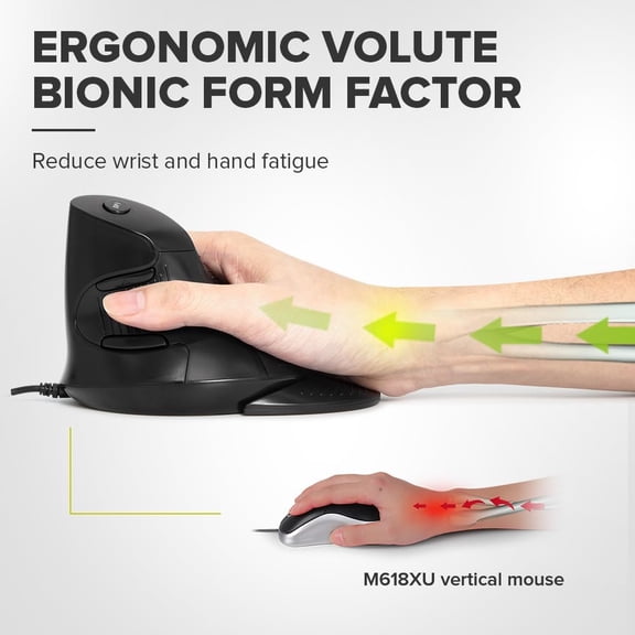TYFRW-Wired Ergonomic Vertical Mouse, Vertical Mouse for Medium Hands, Removable Wrist Rest, Silent Click Ergo Mouse, Up to 4200 DPI, 6 Programmable Buttons, Compatible with Laptop/PC (M618XU-Black)