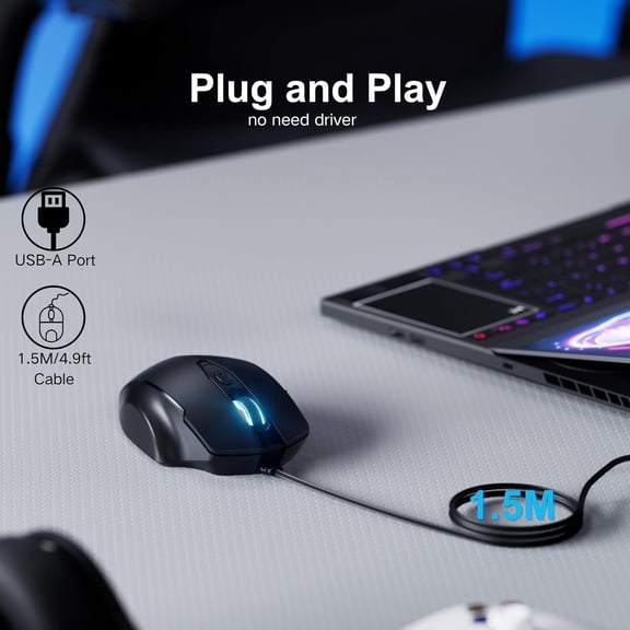 TYFRW-Wired Mouse, USB Mouse Wired with 6 Buttons Ergonomic Design,1.5M USB Cable Computer mice 7200DPI Optical Mice for PC Laptop, Matte Black