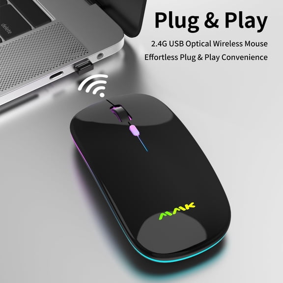 TYFRW-Wireless Bluetooth Mouse for Laptop, Rechargeable Mouse 2.4G USB Optical Wireless Mouse, LED Slim Dual Mode(Bluetooth 5.0 and 2.4G) Wireless for Laptop, PC, Mac OS, Android, Windows (Black)
