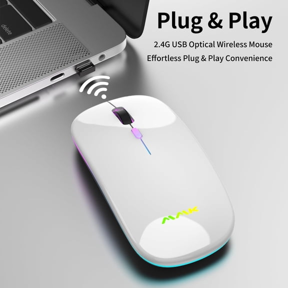 TYFRW-Wireless Bluetooth Mouse for Laptop, Rechargeable Mouse 2.4G USB Optical Wireless Mouse, LED Slim Dual Mode(Bluetooth 5.0 and 2.4G) Wireless for Laptop, PC, Mac OS, Android, Windows(Silver)