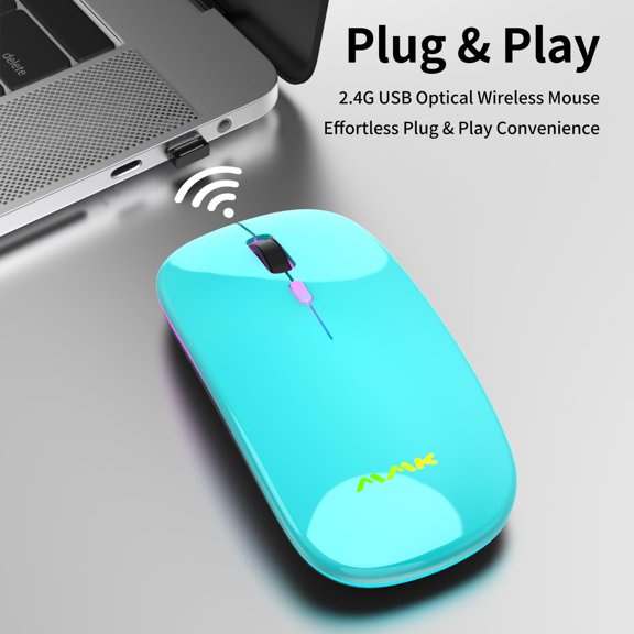TYFRW-Wireless Bluetooth Mouse for Laptop, Rechargeable Mouse 2.4G USB Optical Wireless Mouse, LED Slim Dual Mode(Bluetooth 5.0 and 2.4G) Wireless for Laptop, PC, Mac OS, Android, Windows (Seafoam)