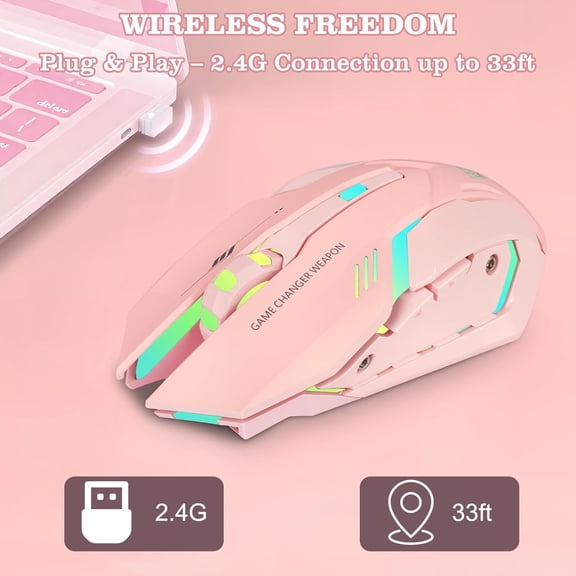 TYFRW-Wireless Gaming Mouse, Rechargeable Wireless Computer Mouse with Type-C Fast Charging, Ergonomic Mouse with 3 Adjustable DPI, 6 Silent Buttons, LED Light, Long Battery Life for Laptop, PC, Mac