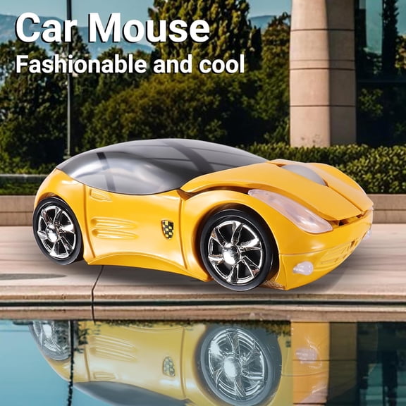 TYFRW-Wireless Mouse, 2.4GHz Car Wireless Mouse Cool 3D Sport Ergonomic Optical Cordless Mice with USB Receiver for PC Laptop Computer Women Small Hands (Yellow)
