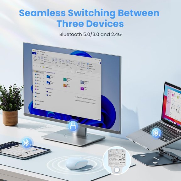 TYFRW-Wireless Mouse,Bluetooth Mouse (BT5.3/5.0 & 2.4G) with USB Receiver Silent Optical Computer MiceWide Compatibility