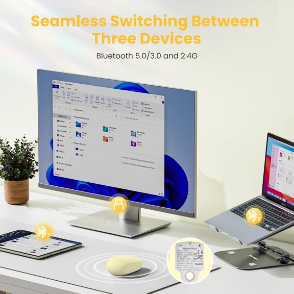 TYFRW-Wireless Mouse,Bluetooth Mouse (BT5.3/5.0 & 2.4G) with USB Receiver Silent Optical Computer MiceWide Compatibility