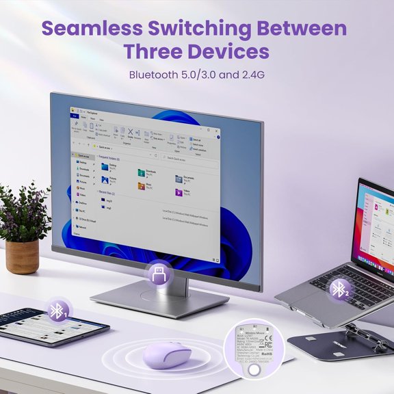 TYFRW-Wireless Mouse,Bluetooth Mouse (BT5.3/5.0 & 2.4G) with USB Receiver Silent Optical Computer MiceWide Compatibility