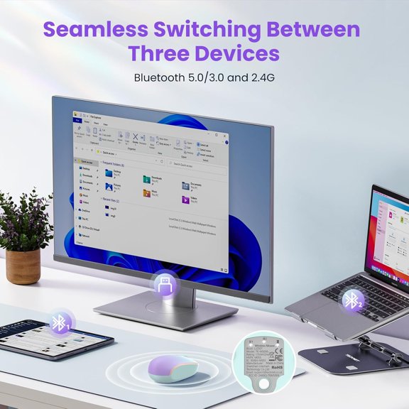 TYFRW-Wireless Mouse,Bluetooth Mouse (BT5.3/5.0 & 2.4G) with USB Receiver Silent Optical Computer MiceWide Compatibility