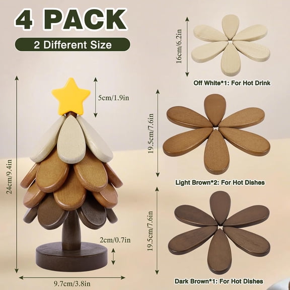 TYFRW-Wooden Tree Trivets for Hot Dishes,Tree Shape Trivet Set of 4 for Hot Pot Pans, Wood Coasters for Bowls Teapots Drinks Plates, Home Table Decor(Walnut Wood)