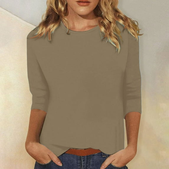 TYGHBN 3/4 Length Sleeve Womens Tops Casual Loose Fit Crewneck T Shirts Cute Solid Three Quarter Length Tunic Tops Long Sleeve Layering Shirts for Women Loose Casual T Shirt Athletic Wear Women Women