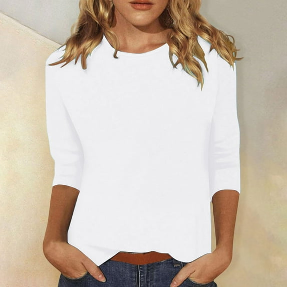 TYGHBN 3/4 Length Sleeve Womens Tops Casual Loose Fit Crewneck T Shirts Cute Solid Three Quarter Length Tunic Tops Long Sleeve Layering Shirts for Women Loose Casual T Shirt Athletic Wear Women Women