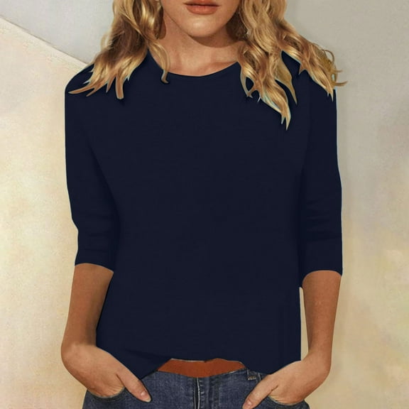 TYGHBN 3/4 Length Sleeve Womens Tops Casual Loose Fit Crewneck T Shirts Cute Solid Three Quarter Length Tunic Tops Long Sleeve Layering Shirts for Women Loose Casual T Shirt Athletic Wear Women Women