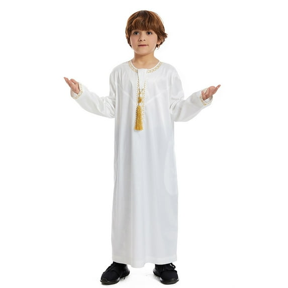 TYGHBN Arabic Thobe Thobe Long Sleeve Kaftan Crew Robe National Teenage Boys Long Sleeve Embroidered Robe Set Arab Children's Wear Robe 4t Boy Jacket Boy Winter Coat 4t Coat Boys Padded Jacket down