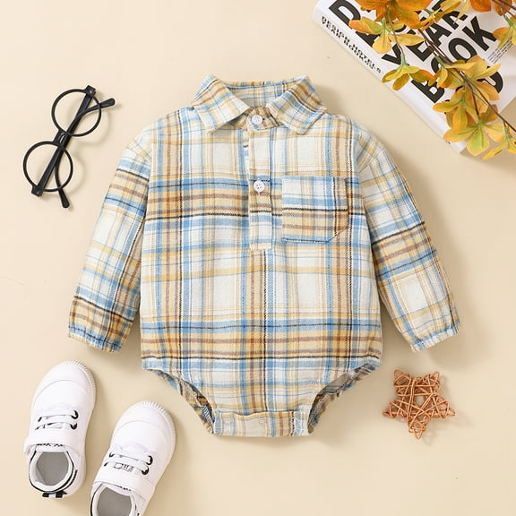 TYGHBN Baby Boys Girls Plaid Long Sleeve Shirt Bodysuit Romper Gentleman Suit Outfits Clothes Preemie Clothes Boy Boys Clothes 12 Months Cardigan Bodysuit Boy Long Sleeve Shirts Boys Aunties Boy Baby