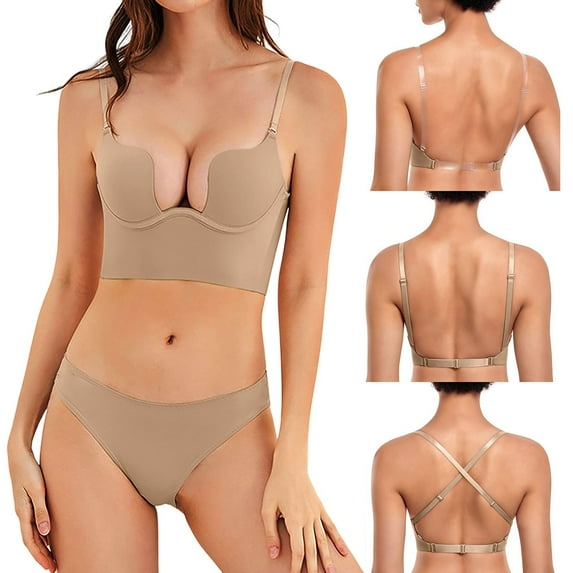 TYGHBN Backless Strapless Bra with Lace Luster U Shaped Backless Bra Paired with Low Back Dress Bra Set Lace Pants Pajama Set for Women Big Tall Mens Briefs Underwear 34 Lingerie Set Lace for Women