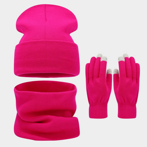 TYGHBN Big Head Circumference Solid Color Face Show Small Hat Neck Glove Three Piece Winter Outdoor Warm Hat Set Gloves Scarf Set Men Gloves Scarf Set Scarf Gloves Hat Set for Teen Girls Scarf Gloves