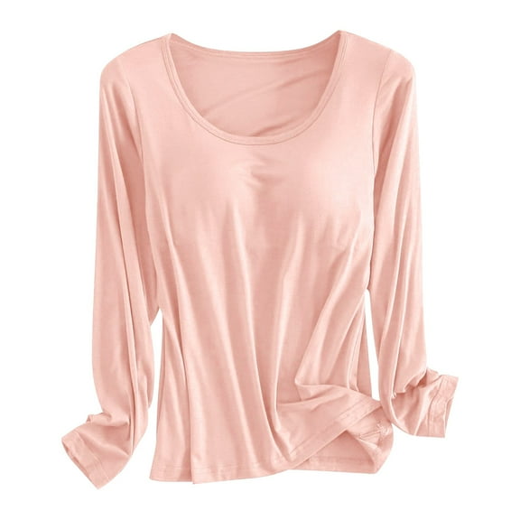 TYGHBN Built In Bra T Shirt for Womens Padded Long Sleeve Tops Active Blouses Soft Pajama Casual Shirts for Workout Mens Large Thermals Lined Undershirt Women Warm Tops Mens Thermals Top and Bottom