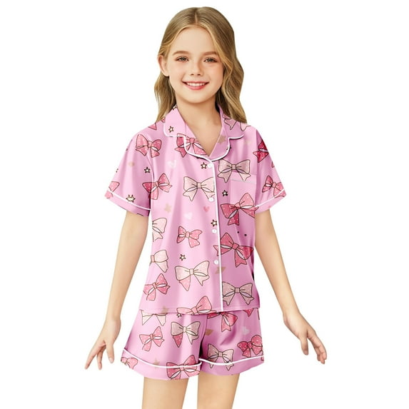 TYGHBN Casual Bow Tie Printed Pajamas for Girls New Born Winter Home Baby Sweatsuits for Teen Girls Baby Girl Blankets under 10 Girls Baby Items Crop Top and Sweatpants Toddler Girl Skirt Set 6 Month