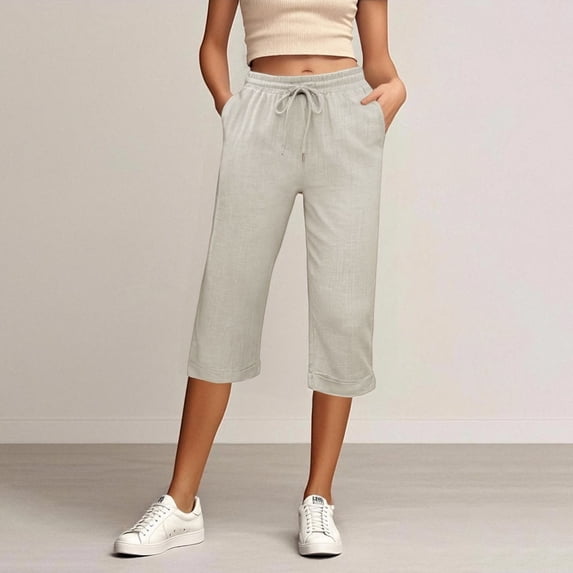 TYGHBN Casual Women's Pants for Everyday and Use Comfortable and Stylish 3/4 Length Trousers for Summer Season Tie Pants for Women Casual Formal Short Pants for Women Pants Ladies Linen Casual Pants