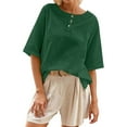 thumbnail image 1 of TYGHBN Casual Women's T Shirts Classic Round Neck with Button Detail Short Sleeve Comfortable Everyday Wear for Spring and Summer Exercise Shirts Women Athletic Wear Tops for Women Long Sleeve Rayon, 1 of 5
