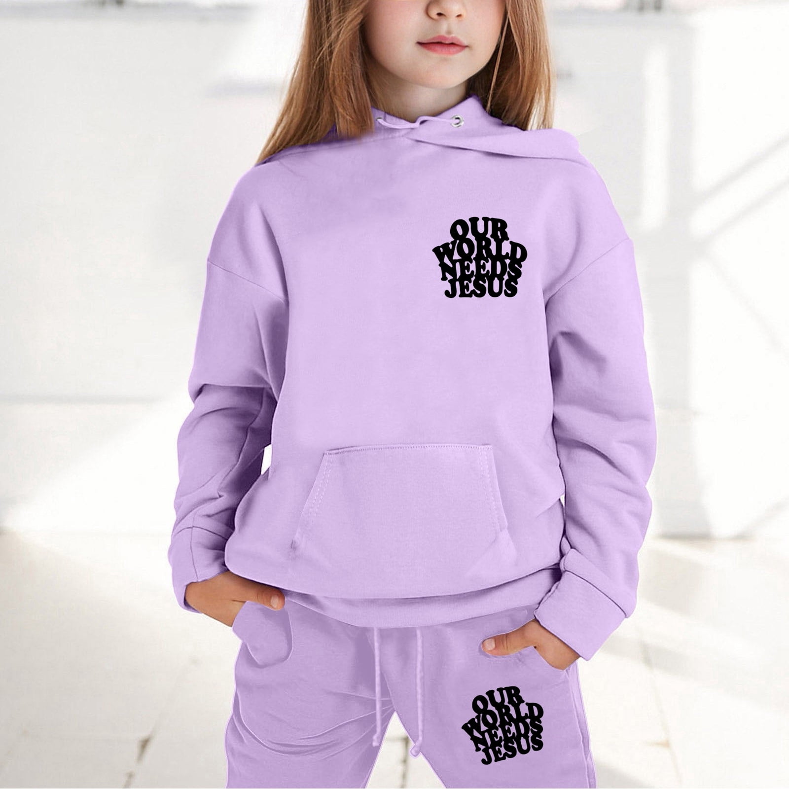 Baby Boy And Girl Solid Color Pullover Hoodies Combo Pants Pieces Sets