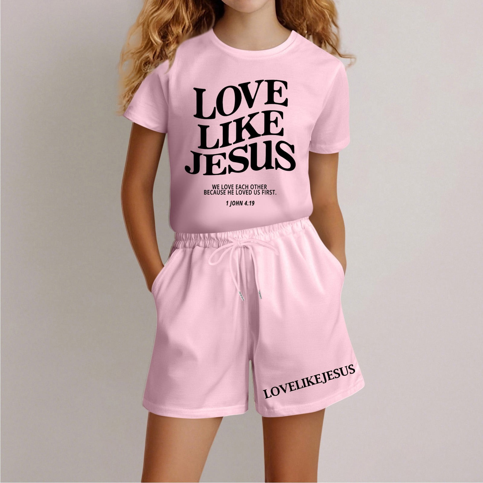 Printed Clothes Girls Kids Short Sleeve T-shirt and Shorts Suits Fashion Casual Tops Set