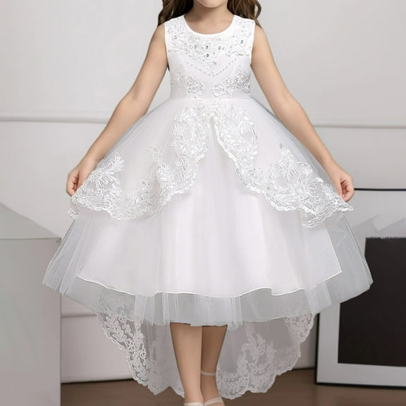TYGHBN Children's Solid Color Lace Sleeveless Knee Length Wedding Dress Dress Toddler Girl Dress Kids Girl Girl Dress Size 16 Dresses Baby Straight Dress Baby Girl Fist Birthday Outfit Girls Leotard