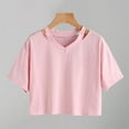 thumbnail image 1 of TYGHBN Cropped Tops Solid Color Everyday T Shirts Short Shoulder T Shirts Summer Casual Tops Long Sleeve Heat Tech T Shirt Womens Tees Short Sleeve Juniors Graphic Tops Women's T Shirts Casual Woman, 1 of 3