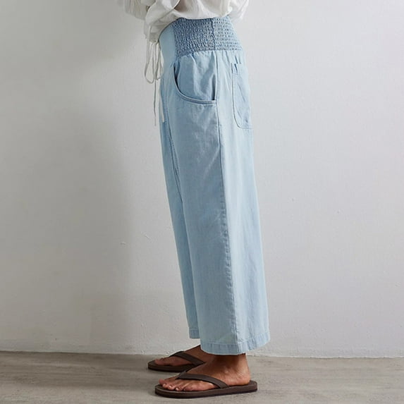 TYGHBN Denim Harem Pants for Women Loose Fit Wide Leg Cropped Barrel Jeans Drawstring Pants for Women Womens Linen Pants Tall Womens plus Size Casual Pants Women Pants Casual Cargo Elastic Pants for