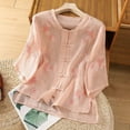 thumbnail image 1 of TYGHBN Feminine Temperament Embroidered and Linen Top Mid Sleeve Retro Disc Button and Linen Shirt Layering Long Sleeve Shirt Women Womens T Shirts Long Sleeve Layering Long Sleeve Womens V Neck T, 1 of 3