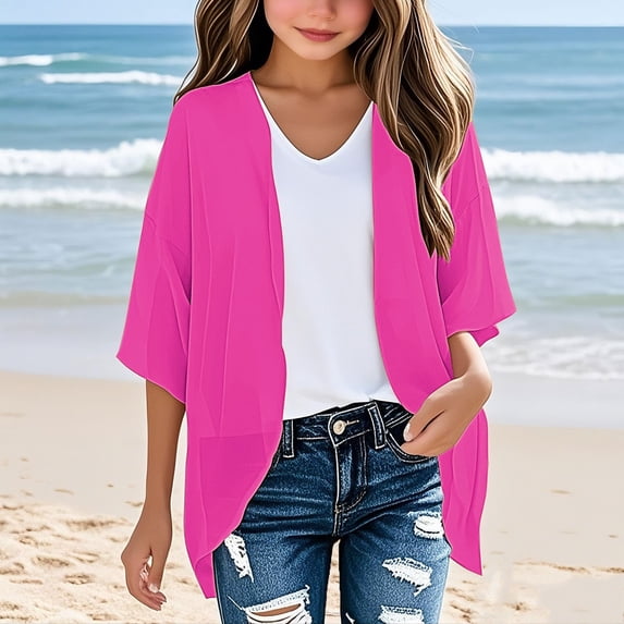 TYGHBN Girls Casual Solid Color Cardigan Top for Everyday Wear Spring Summer Lightweight Open Front Shirt Comfortable Tee for Kids Ages 3 14 with Jeans and Pants Cw The 100 Shirt Toddler Girl Solid