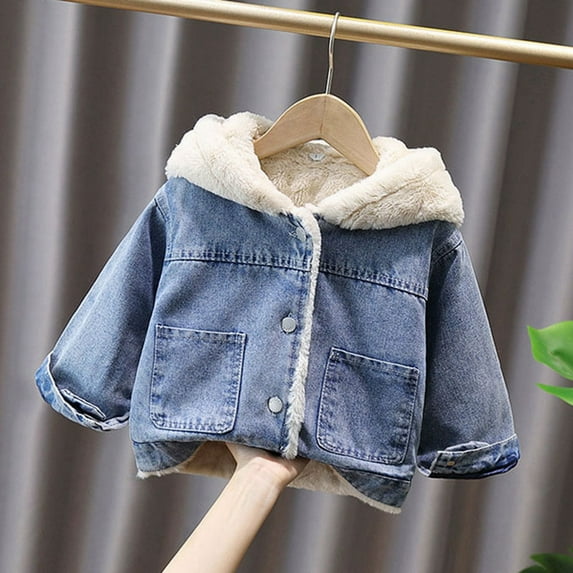 TYGHBN Girls' Denim Jacket Baby Thick Clothes Children's Warm Cute Padded Jacket Girls Hooded Jacket Warm Girl Jackets Lightweight Girls Winter Coat Lightweight Girls Jacket Girls Fall Jacket 4t