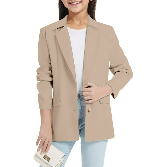 TYGHBN Girls Jacket Long Sleeve Notched Collarss/Lapel Collarss with Inner Pocket Open Front Casual Kids Suit Girls Athletic Shirts V Neck T Shirts for Girls Juniors Clothes Girls Shirts for Kids