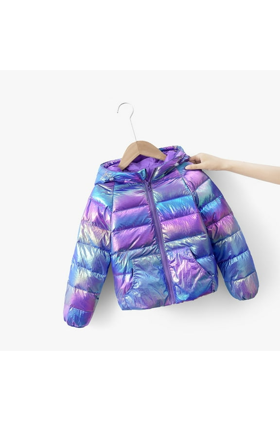 Girls Metallic Shine Hooded Jacket Packable Warmth Padded Winter Coat Kids Puffy Jacket Boys Active Boys Ski Coat Jacket Winter Boys 4t Coat Toddler Boys Winter Coats Baby Boy Coat Winter for