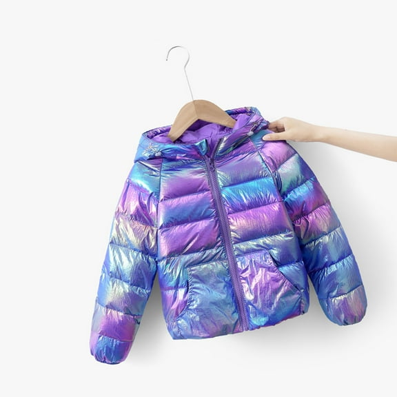 TYGHBN Girls Metallic Shine Hooded Jacket Packable Warmth Padded Winter Coat Kids Puffy Jacket Boys Active Boys Ski Coat Jacket Winter Boys 4t Coat Toddler Boys Winter Coats Baby Boy Coat Winter for