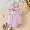 thumbnail image 1 of TYGHBN Girls' Smocked 3D Floral Applique Bodysuit & Fly Sleeve Shorts 2 Piece Set Baby Bodysuits Babies Long Sleeve Shirts Baby Clothes Toddler Long Sleeve Leotard Big Girl Dance Baby Girl Clothes, 1 of 8