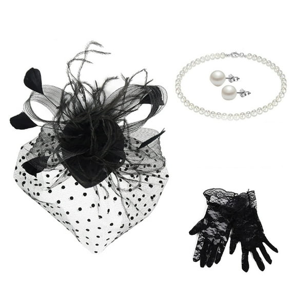 TYGHBN Hats for Women Bow Top Hat for Tea Party Wedding Lace Gloves Earrings Necklace 4 Piece Set Headbands for Short Hair Women Headband Men Pack Candy Cane Hair Bow Flippy Headband under $5 Cute