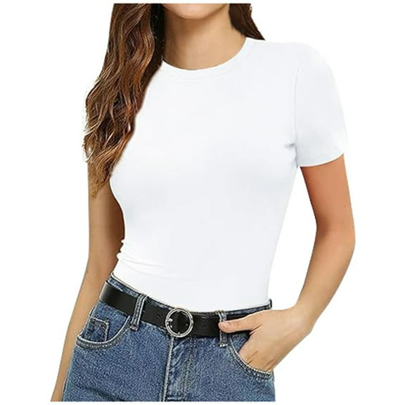 TYGHBN Ladies' Autumn and Summer Fashion Casual Solid Color Slim Fit Pullover T Shirt Women's Streetwear Base Shirt Short Sleeved Top T Shirt Pack Shirt Women Compression Shirts Women Casual Tee T