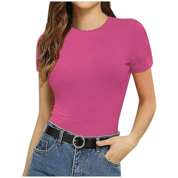 TYGHBN Ladies' Autumn and Summer Fashion Casual Solid Color Slim Fit Pullover T Shirt Women's Streetwear Base Shirt Short Sleeved Top T Shirt Pack Shirt Women Compression Shirts Women Casual Tee T