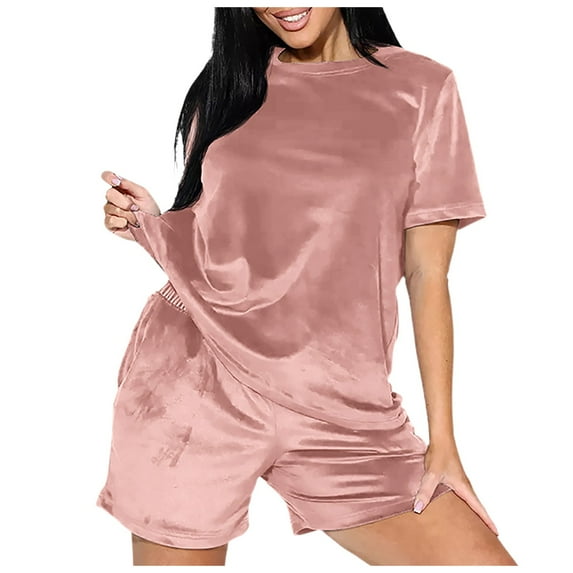 TYGHBN Ladies Autumn and Winter Loose Plus Size Pajamas Gold Velvet Round Neck Solid Color Warm Short Sleeved Shorts Home Clothes A Shore Fit Swimwear Summer Swimwear Women Swim Tops plus Womens