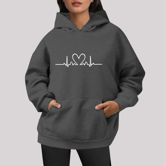 TYGHBN Ladies Fashion Autumn Winter Outdoor Loose Plus Size Letter Printed Drawstring Hoodie Sweatshirt Women's Small Hooded Sweatshirt Woman's Hoodies Long Hoodie Dress plus Size Long Tunic Hoodie