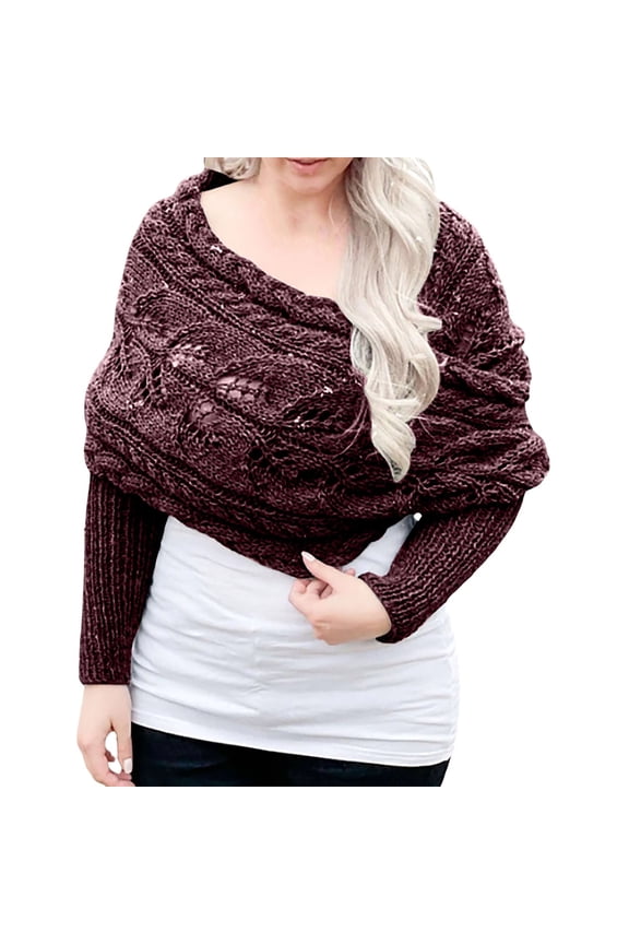 Ladies Fashion Casual Autumn Winter Outdoor Solid Color Hollow Thickened Comfortable Double Sleeve Shawl Scarf Scarf with Sleeve Sweater Scarf Wrapping Scarf for Hair Scarf with Pom Oriental