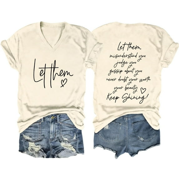 TYGHBN Let Them Misunderstand You T Shirt Women Inspirational Graphic Tees Casual Short Sleeve V Neck Shirt Motivational Tops Long Sleeve Rayon Tops for Women Womens Tees Space T Womens Athletic