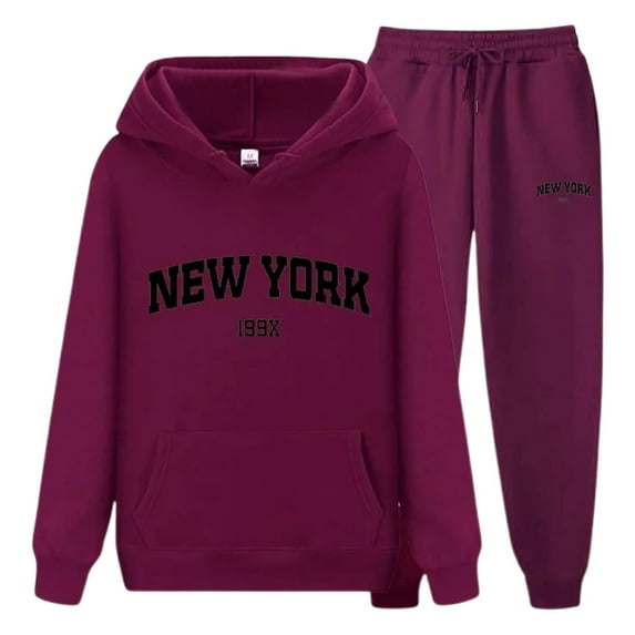 TYGHBN Letter Print Hoodie and Sweatpants Set for Couples Unisex New York Theme Casual Wear Comfortable & Stylish Tracksuit with Womens Athletic Pullover Hoodies Women Hooded Pullover Sweatshirt