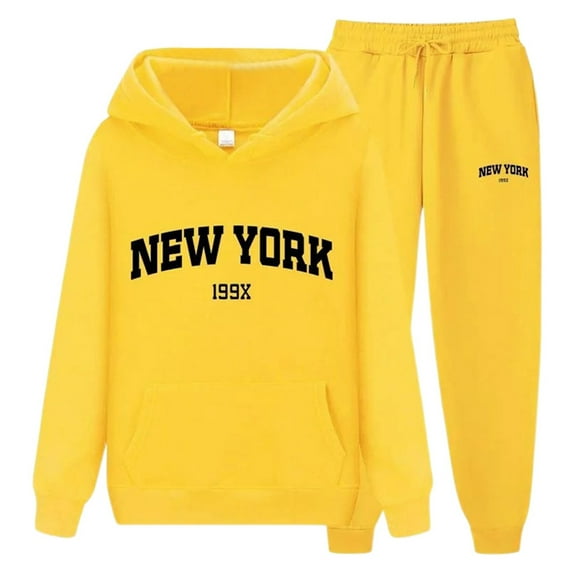 TYGHBN Letter Print Hoodie and Sweatpants Set for Couples Unisex New York Theme Casual Wear Comfortable & Stylish Tracksuit with Womens Athletic Pullover Hoodies Women Hooded Pullover Sweatshirt