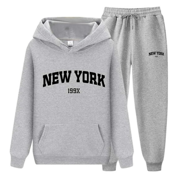 TYGHBN Letter Print Hoodie and Sweatpants Set for Couples Unisex New York Theme Casual Wear Comfortable & Stylish Tracksuit with Womens Athletic Pullover Hoodies Women Hooded Pullover Sweatshirt