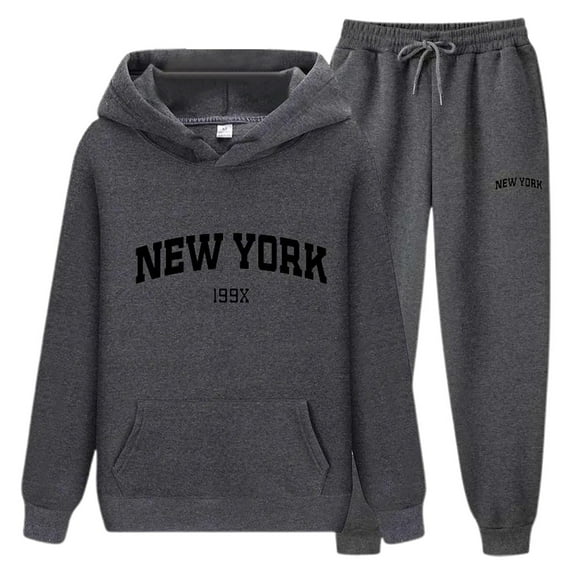 TYGHBN Letter Print Hoodie and Sweatpants Set for Couples Unisex New York Theme Casual Wear Comfortable & Stylish Tracksuit with Womens Athletic Pullover Hoodies Women Hooded Pullover Sweatshirt