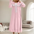 thumbnail image 1 of TYGHBN Long Satin Nightgowns with Long Sleeves for Women with Bow Lace Trim Wrist Neck Vintage Style for Knee Rest Home Sleepwea Exhilarated and Exhausted plus Size Dress Silk Night Shirt Nightgown, 1 of 3